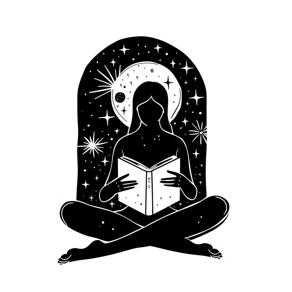 Surreal aesthetic person holding book logo silhouette art illustrated.