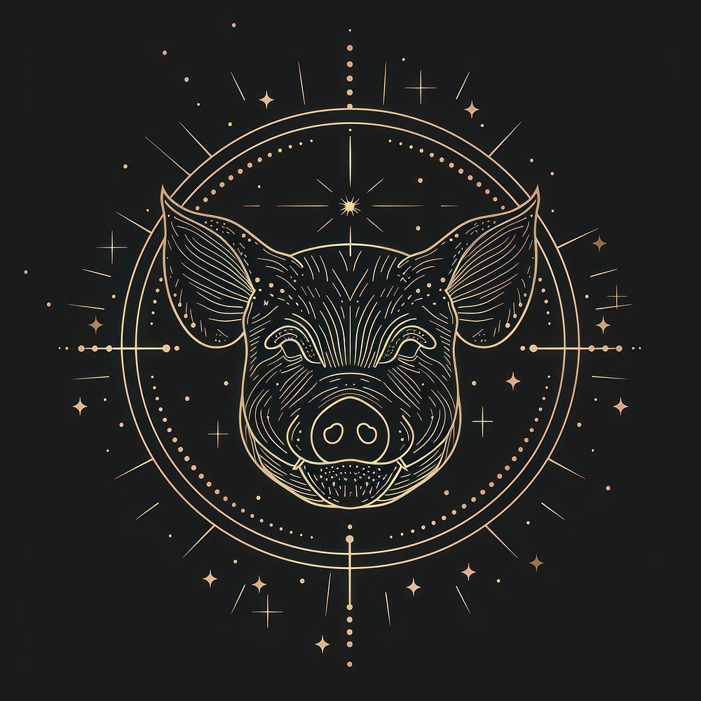 Surreal aesthetic pig logo art blackboard symbol.