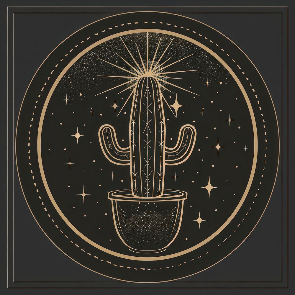 Surreal aesthetic Potted cactus logo photography blackboard pottery.