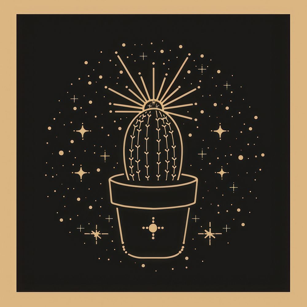 Surreal aesthetic Potted cactus logo blackboard plant potted plant.