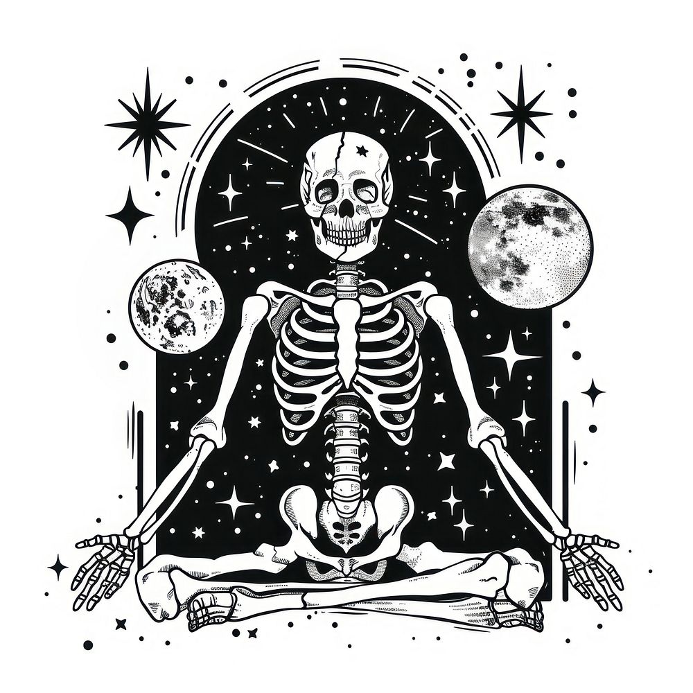Surreal aesthetic skeleton logo.