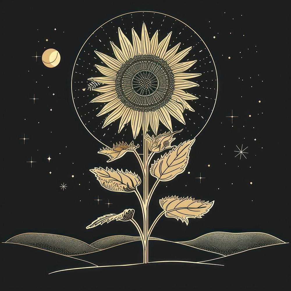 Surreal aesthetic sunflower field logo art illustrated graphics.