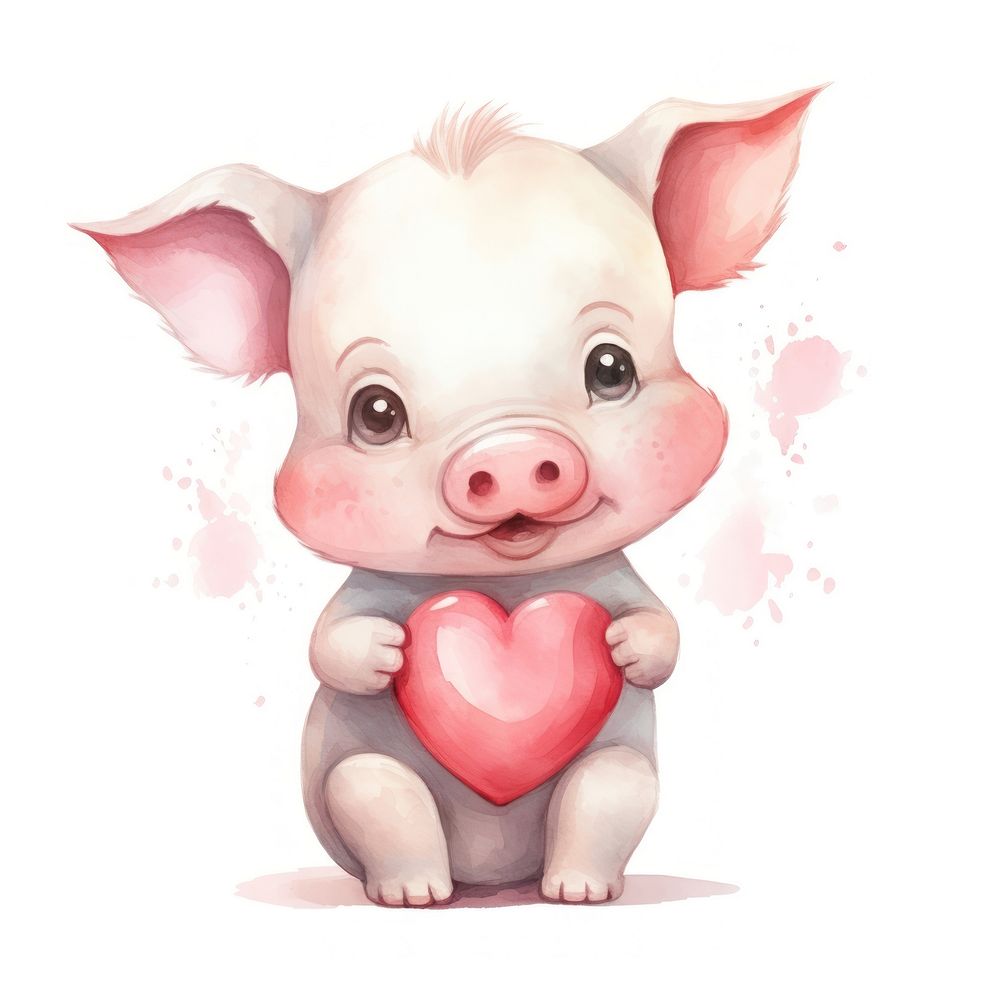 Pig hugging heart animal baby person.