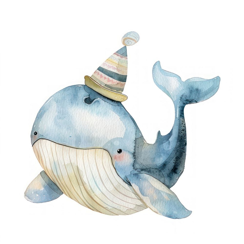 Baby whale wearing hat party animal mammal beluga whale.