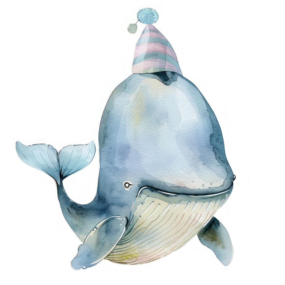 Baby whale wearing hat party clothing apparel animal.