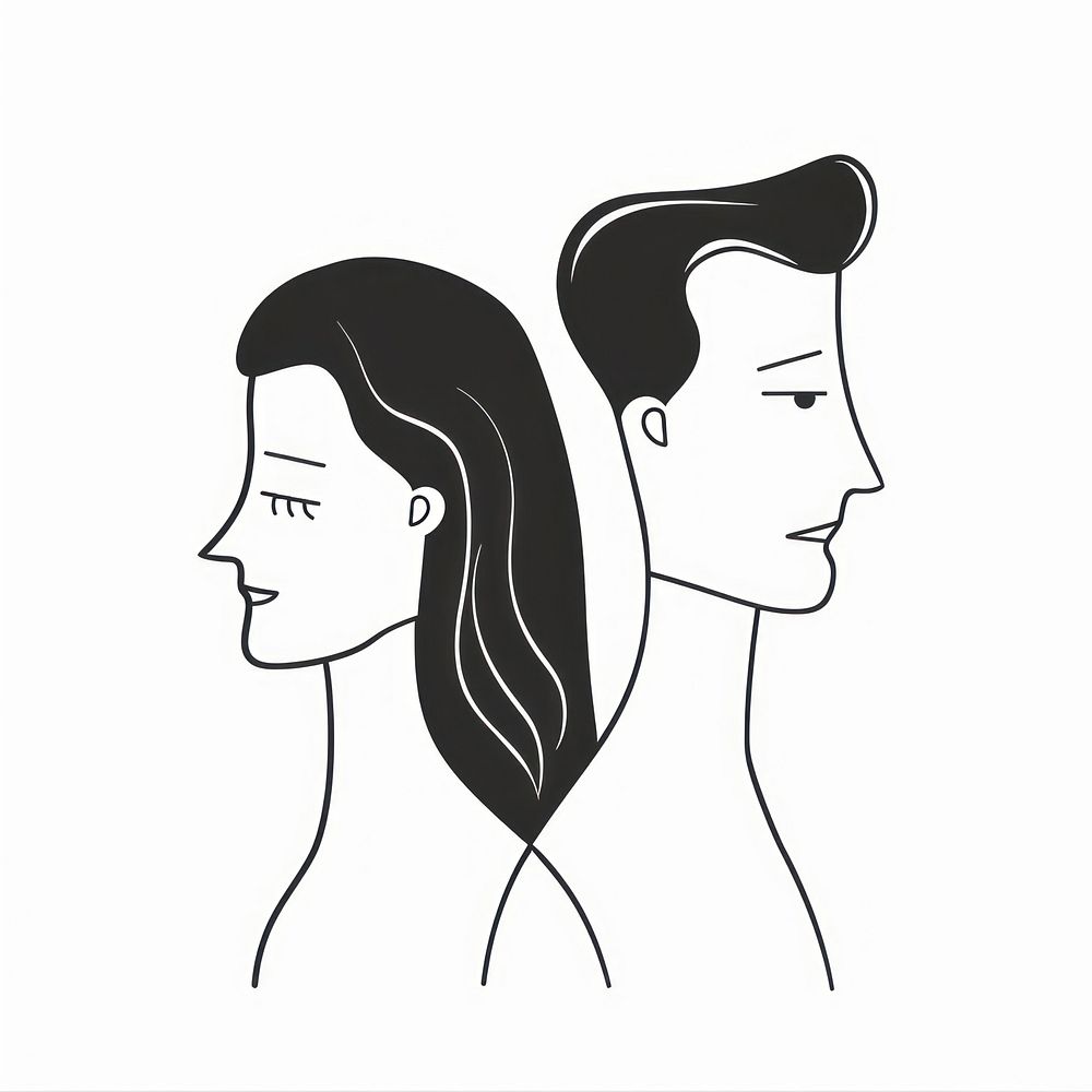 Minimalist symmetrical couple illustrated drawing stencil.