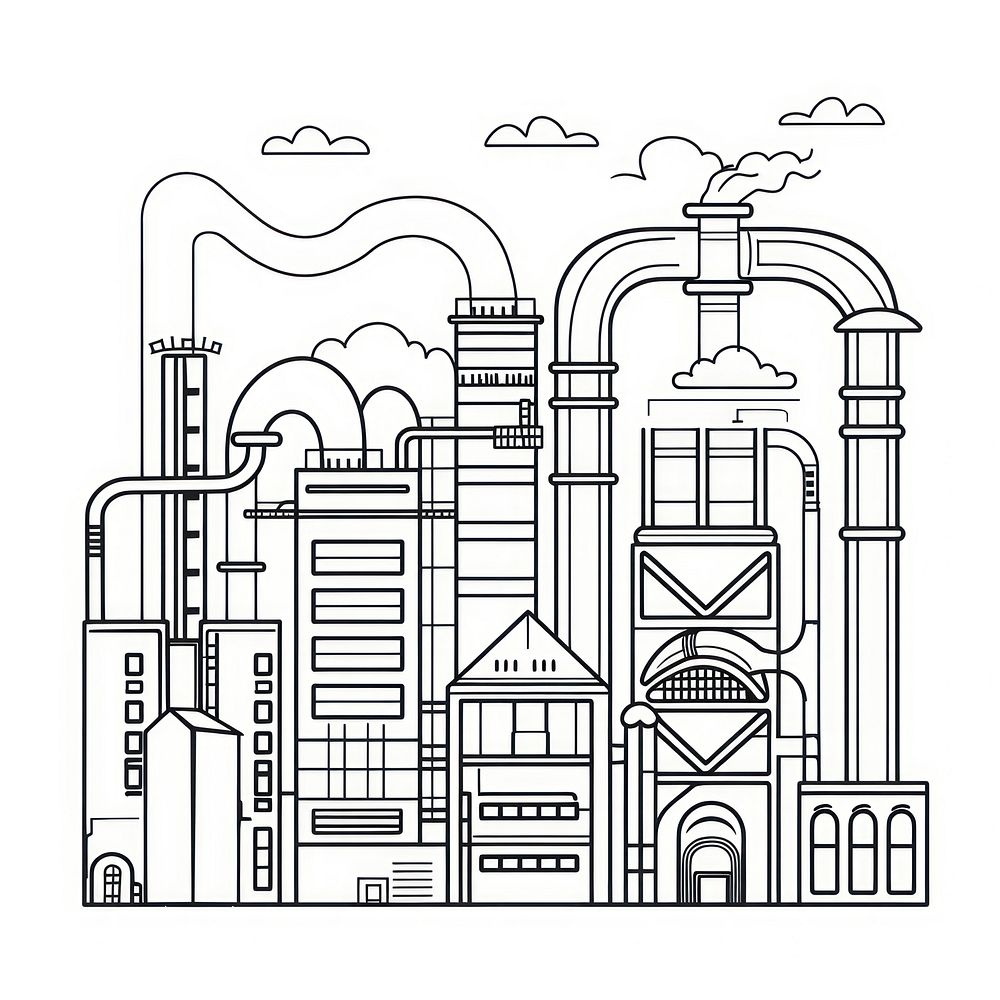 Minimalist symmetrical industry architecture illustrated building.