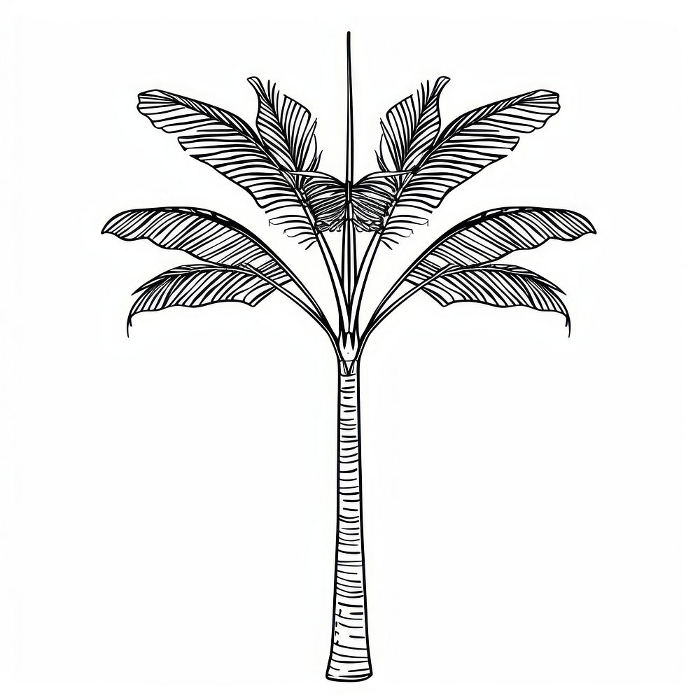 Minimalist symmetrical tropical tree illustrated arecaceae drawing.
