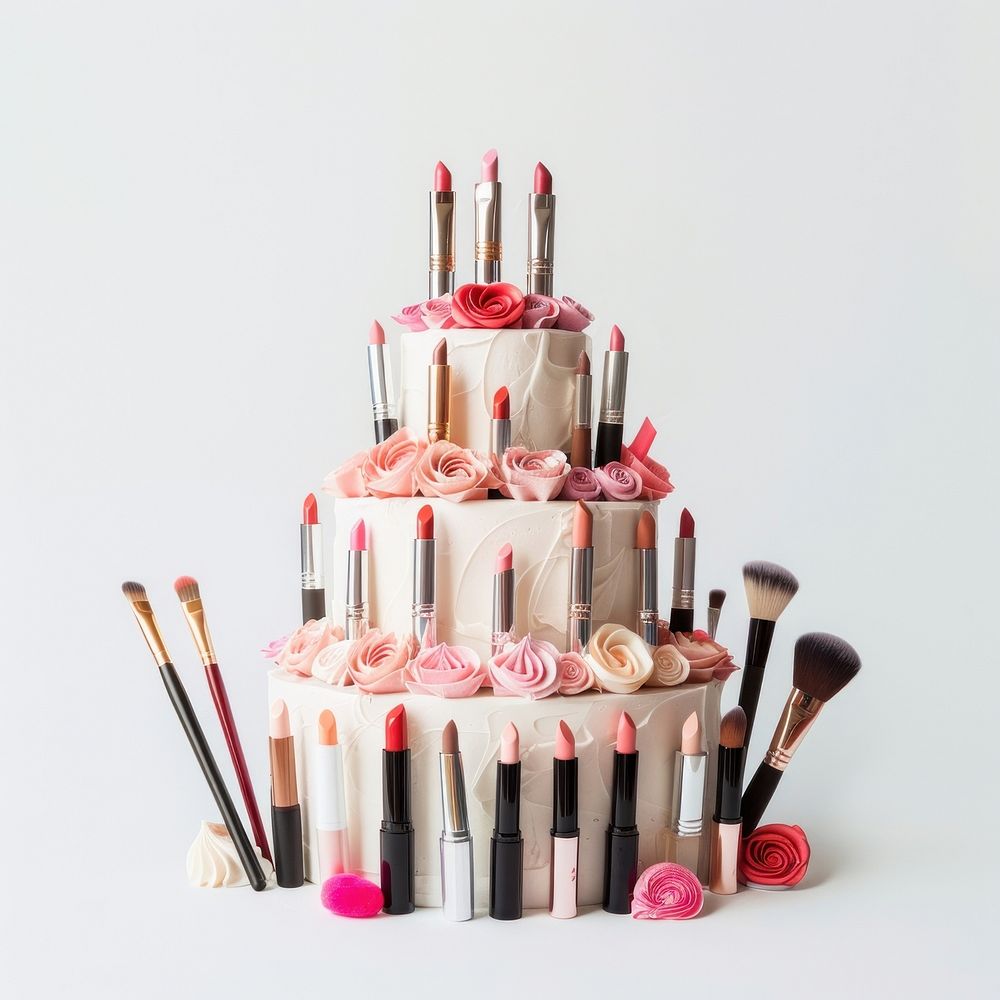 Birthday cake brush cosmetics lipstick.