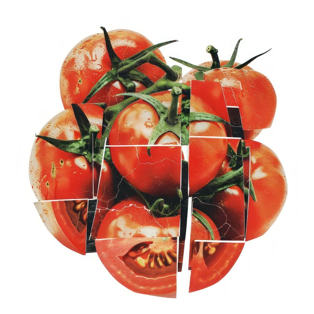 Tomato shape collage cutouts vegetable weaponry ketchup.