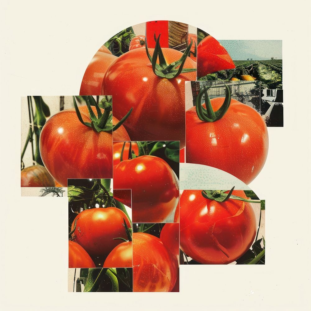 Tomato shape collage cutouts vegetable produce ketchup.