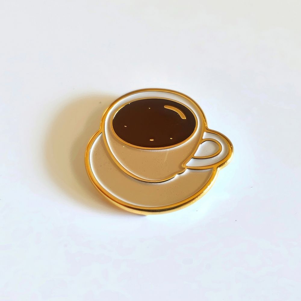 Coffee shape pin badge beverage saucer drink.
