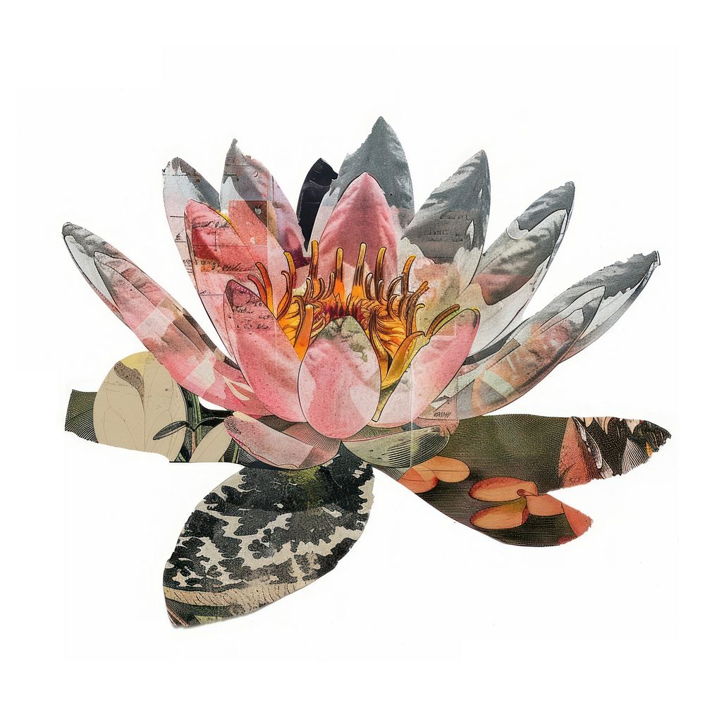 Water lily shape collage cutouts blossom flower animal.