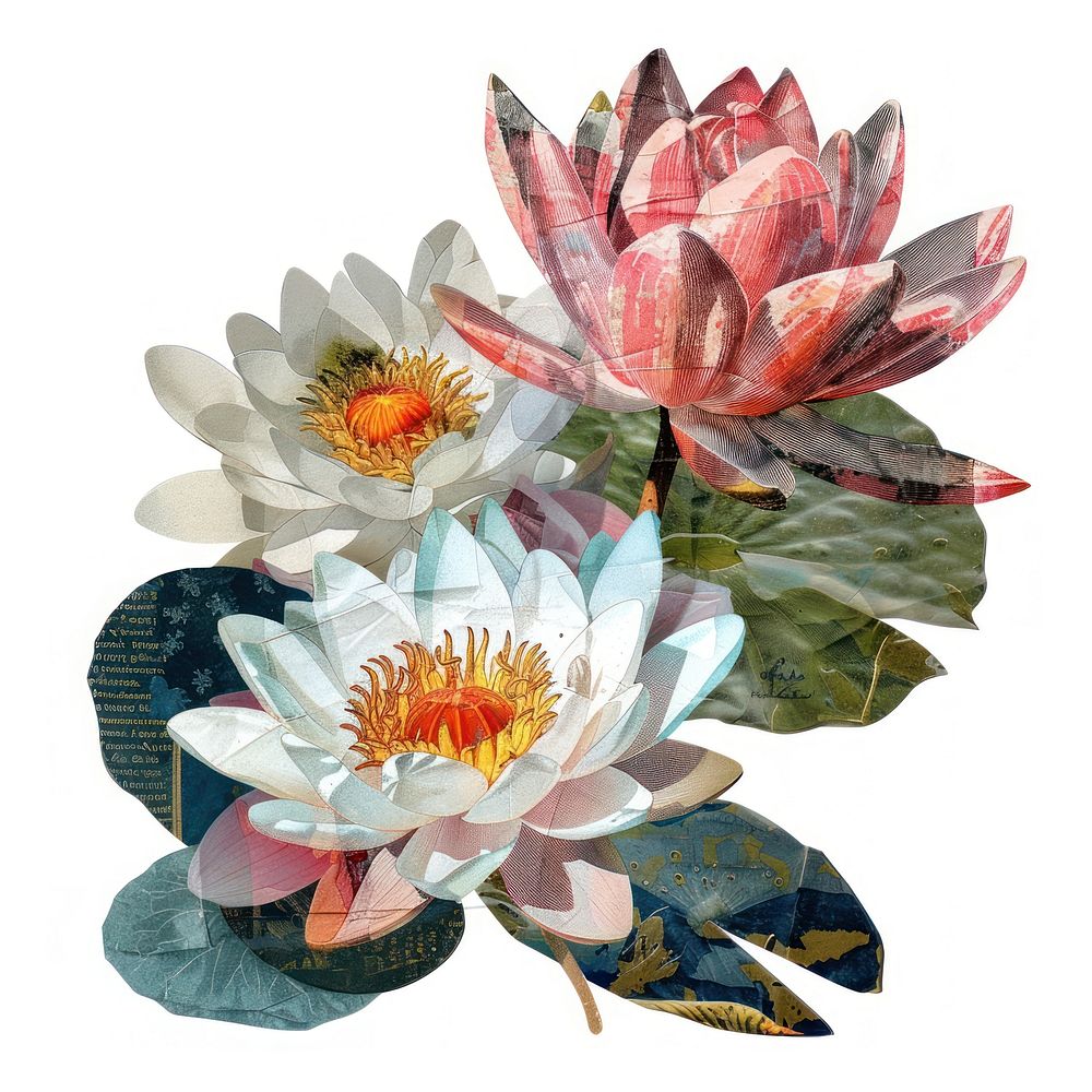 Water lily shape collage cutouts painting blossom flower.