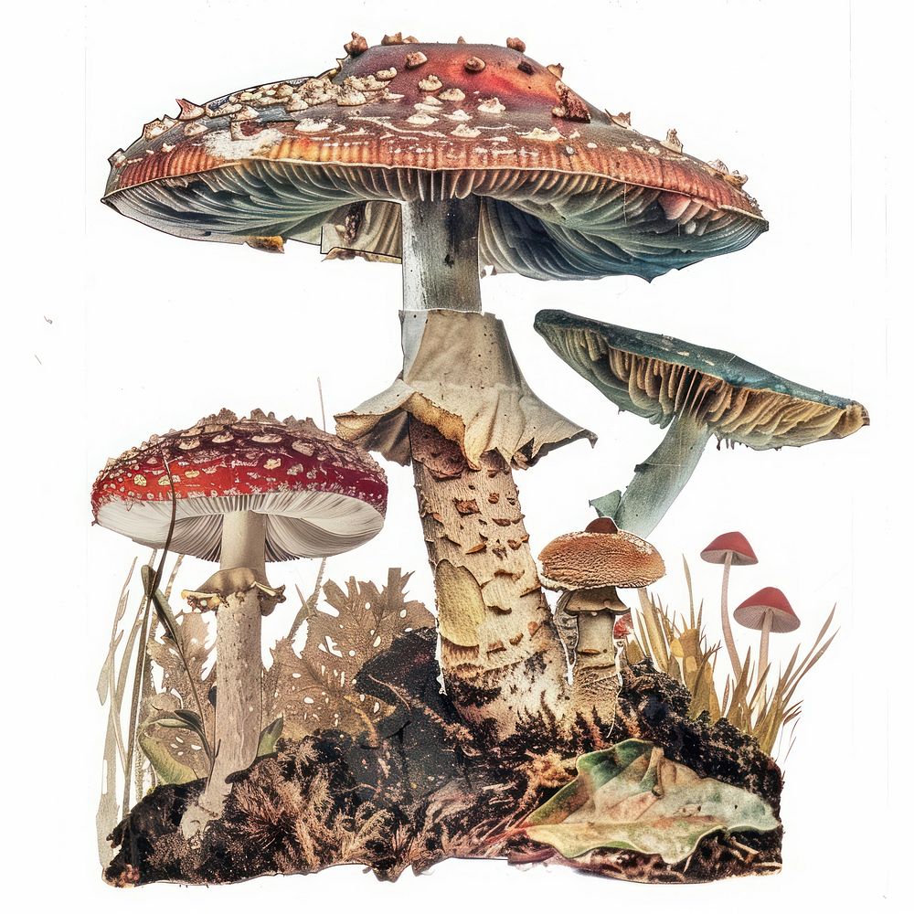 A mushroom collage cutouts amanita fungus agaric.