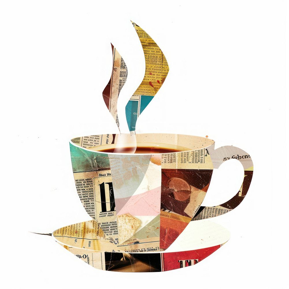 Coffee cup collage cutouts beverage pottery drink.