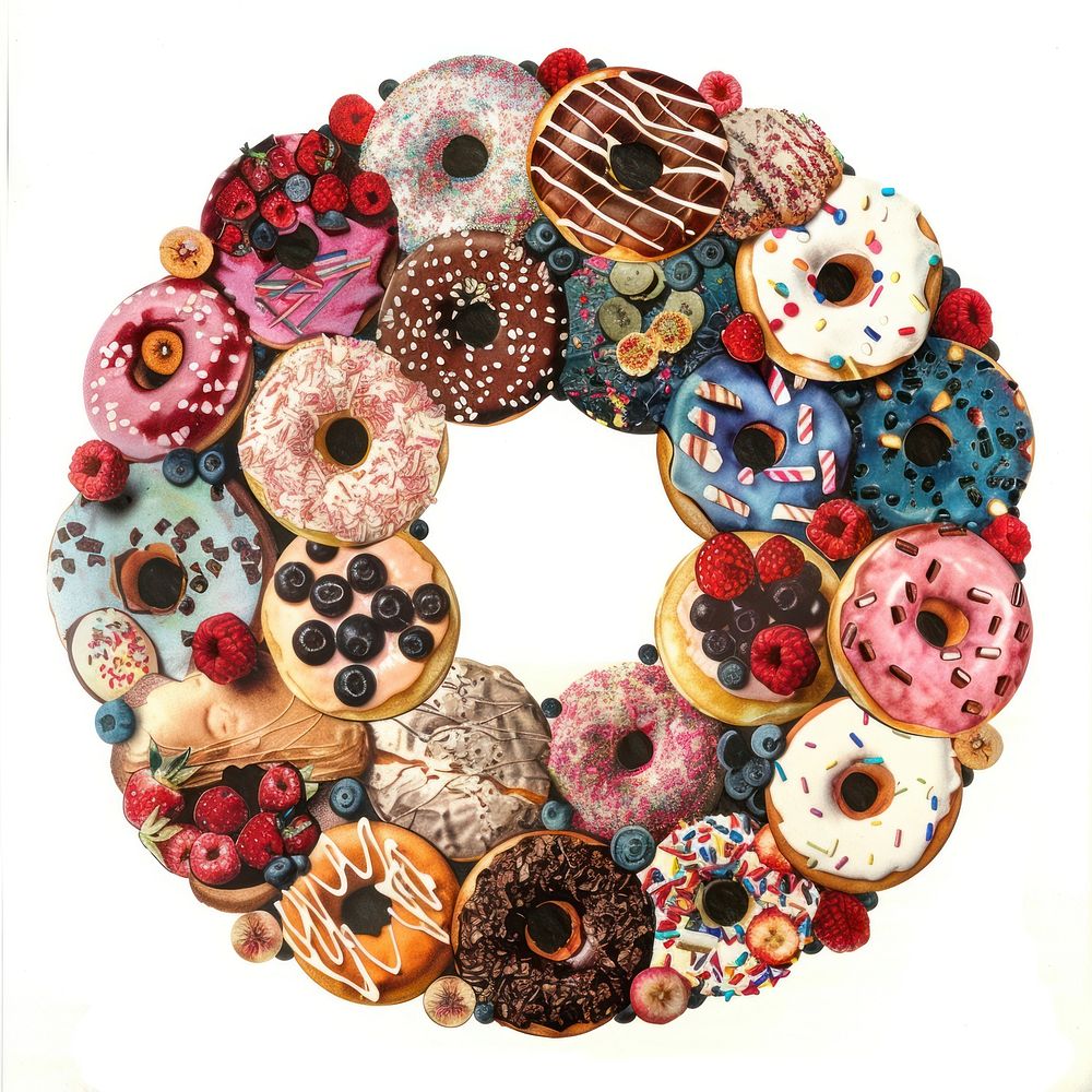 A donut collage cutouts confectionery dessert sweets.