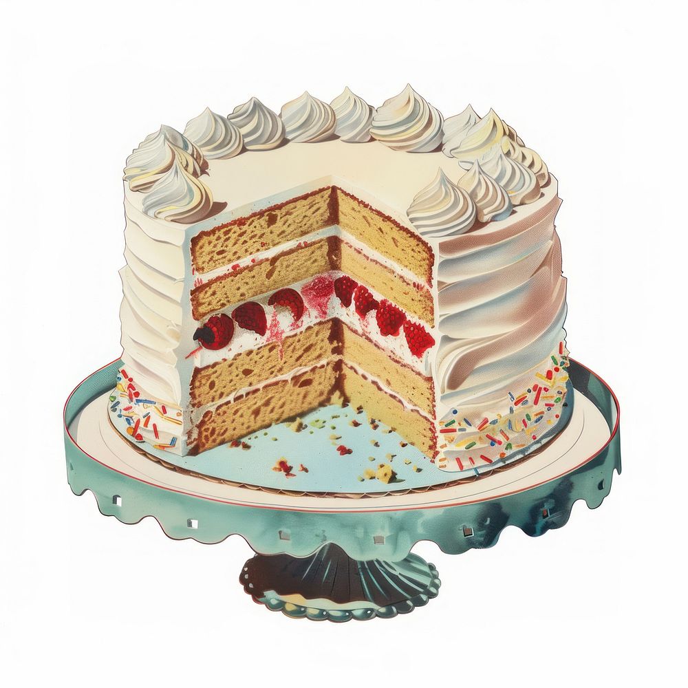Birthday cake collage cutouts dessert torte cream.