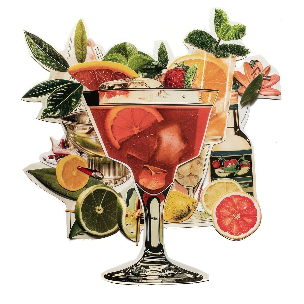 Cocktail shape collage cutouts grapefruit beverage alcohol.