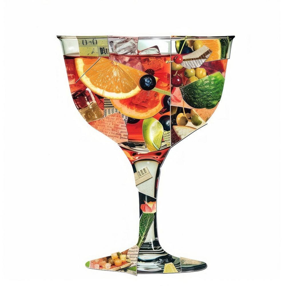 Cocktail shape collage cutouts beverage alcohol produce.