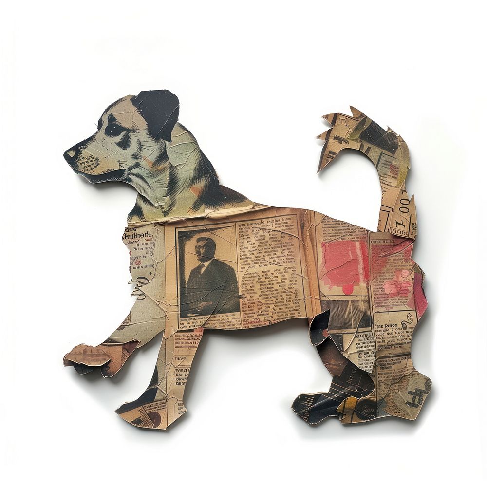 Dog shape collage cutouts cardboard person animal.