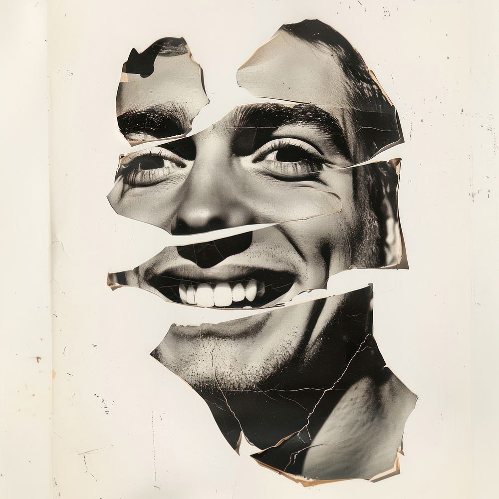 Happy man collage cutouts face advertisement photography.