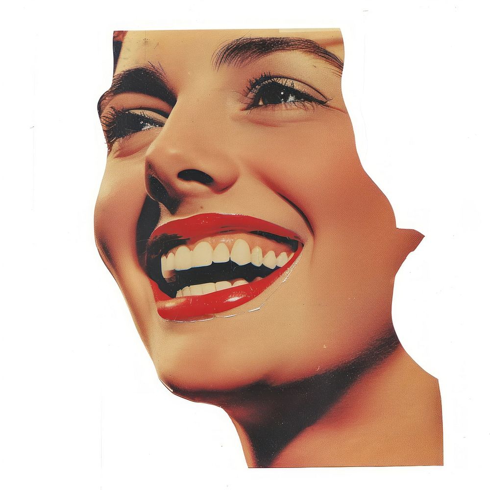 Happy woman collage cutouts face photography portrait.