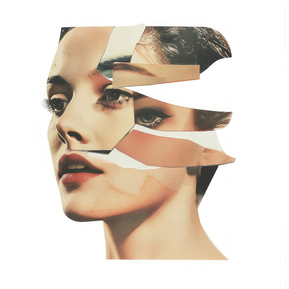 Woman sad collage cutouts face person female.