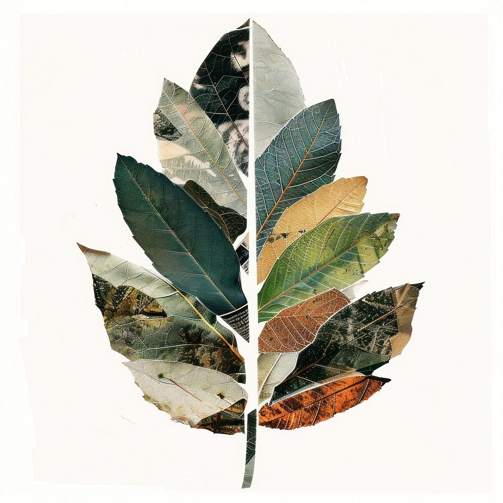 Leaf shape collage cutouts tobacco plant art.