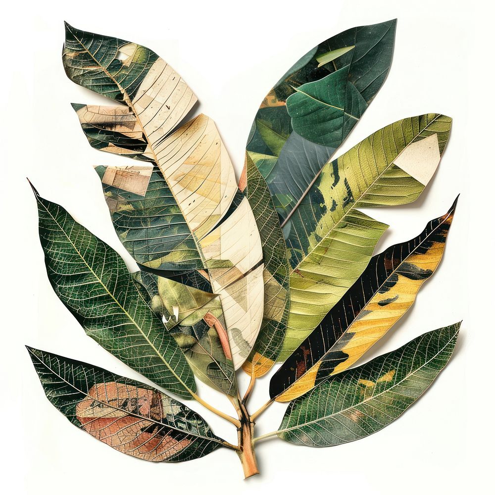 Leaf shape collage cutouts vegetation animal plant.