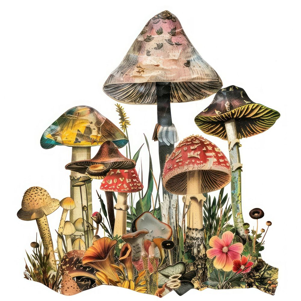 Mushroom shape collage cutouts amanita fungus agaric.
