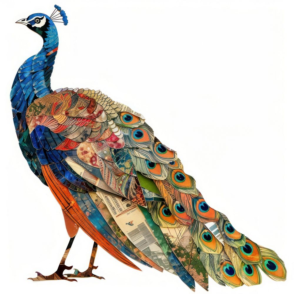 Peacock collage cutouts animal bird.