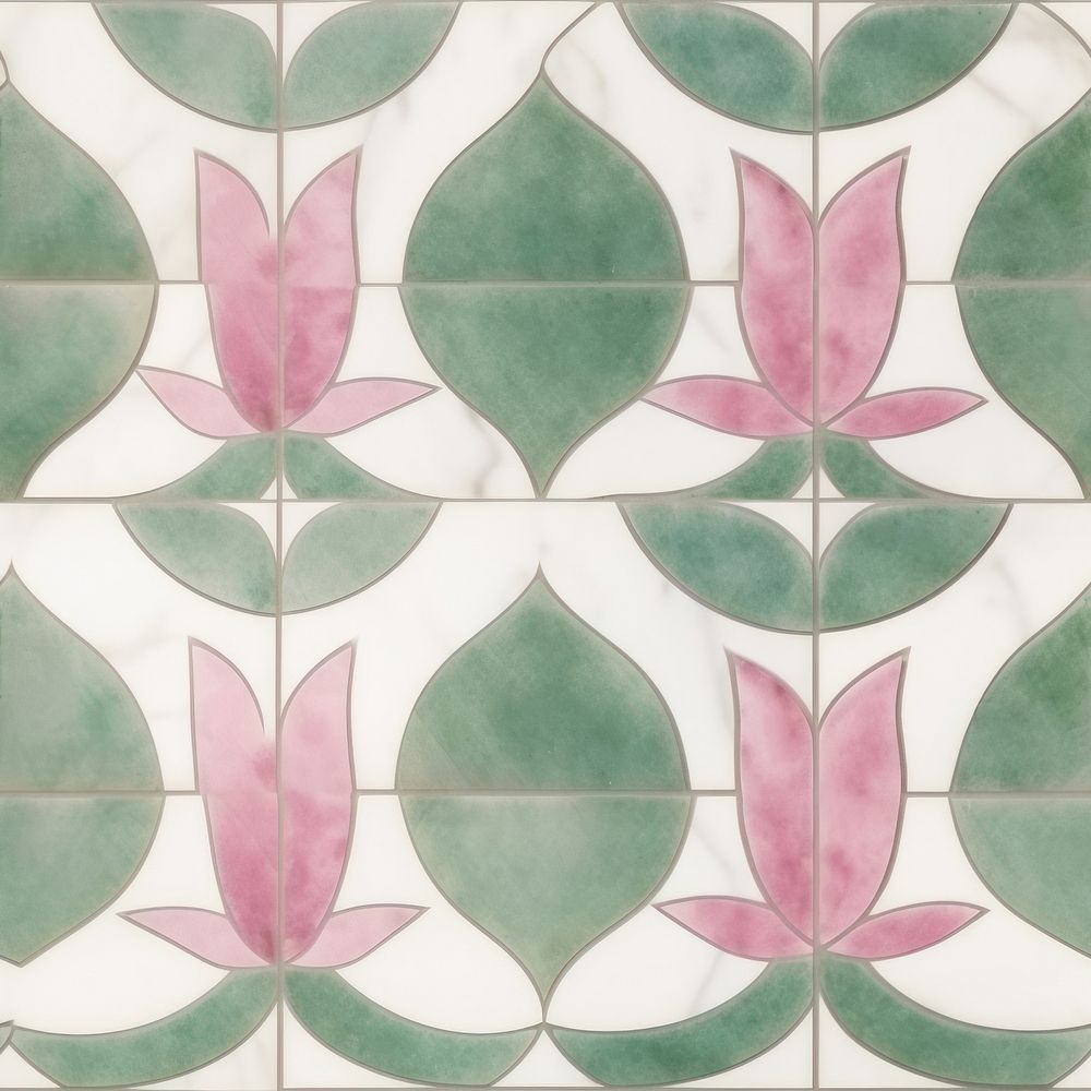 Pink lotus tile pattern plant leaf art.