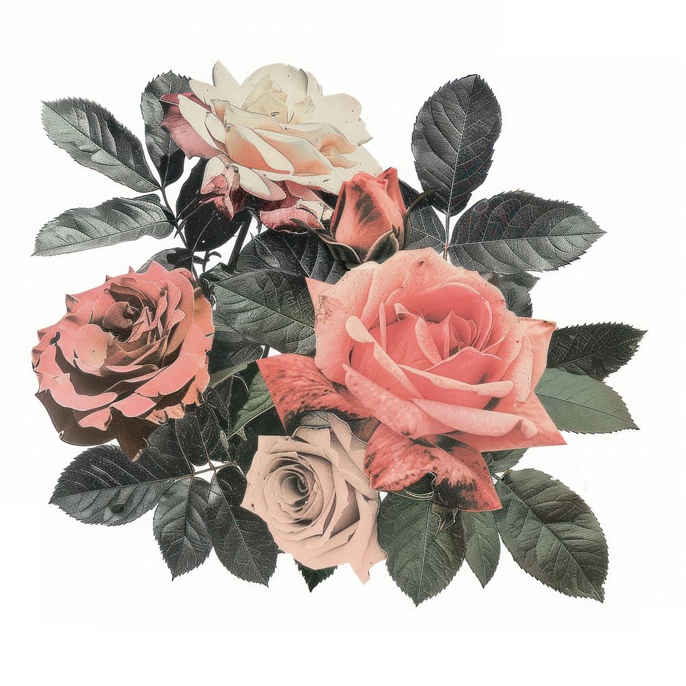Roses bouquet collage cutouts blossom flower plant.