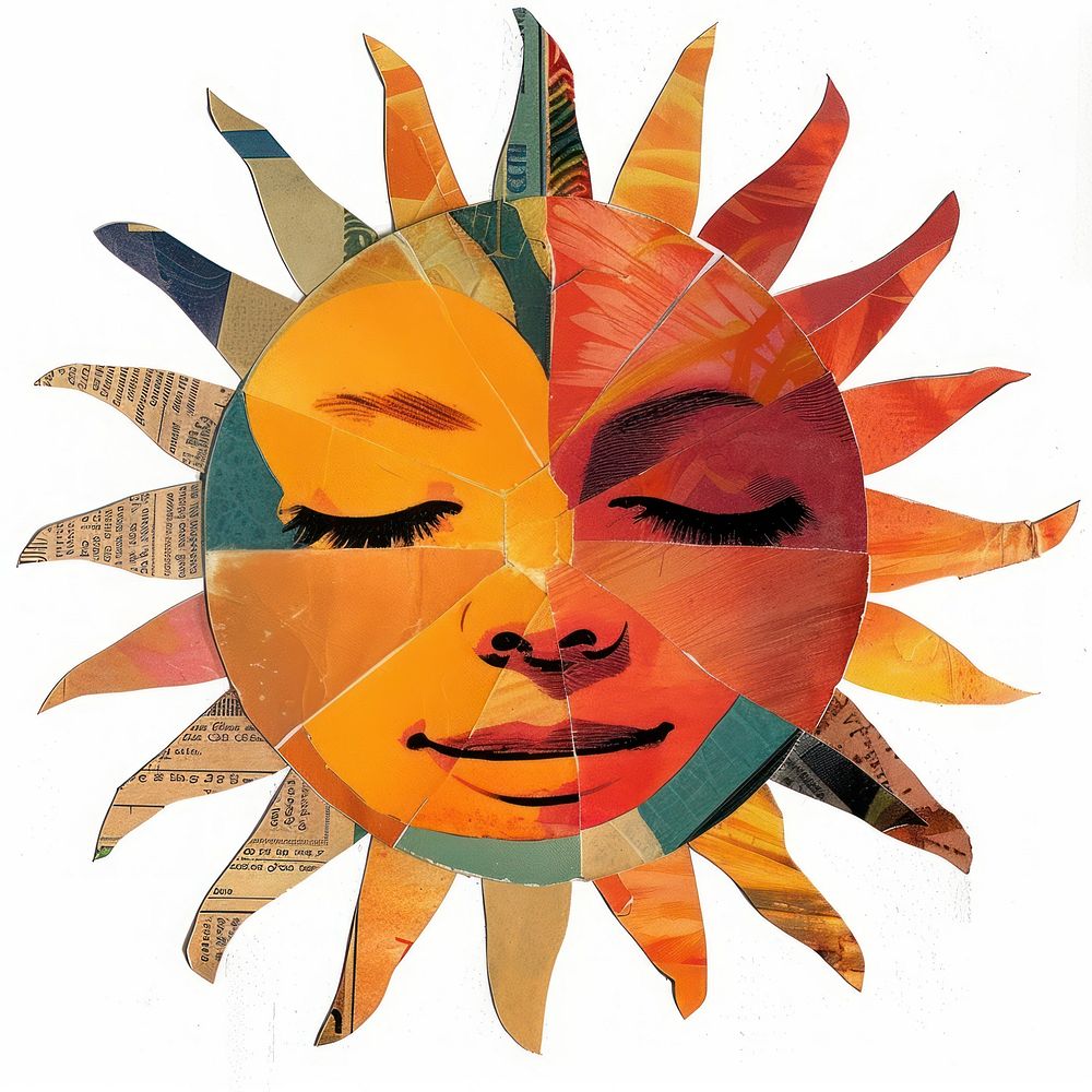 Sun shape collage cutouts person animal human.