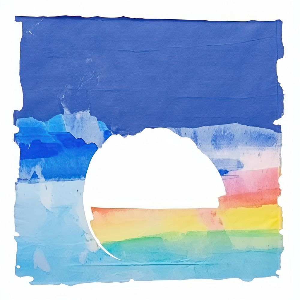 Blue rainbow ripped paper painting outdoors canvas.
