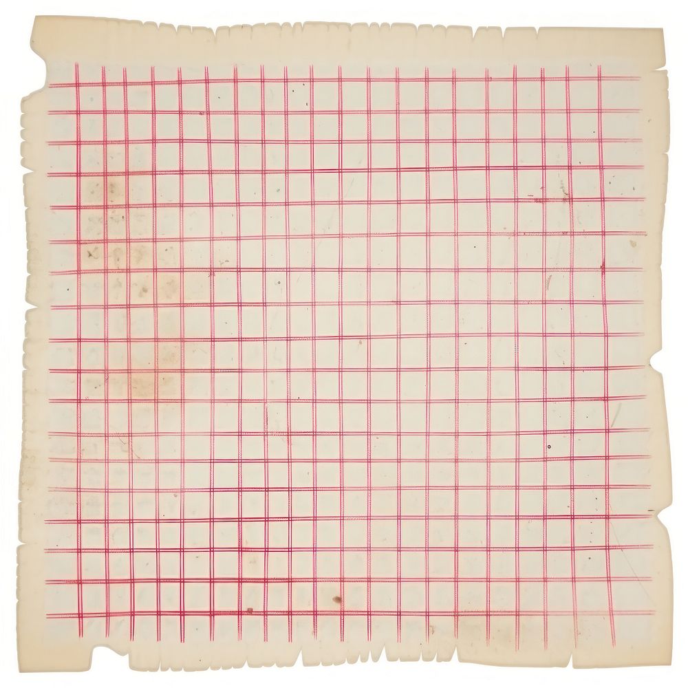 Red grids ripped paper text linen page.