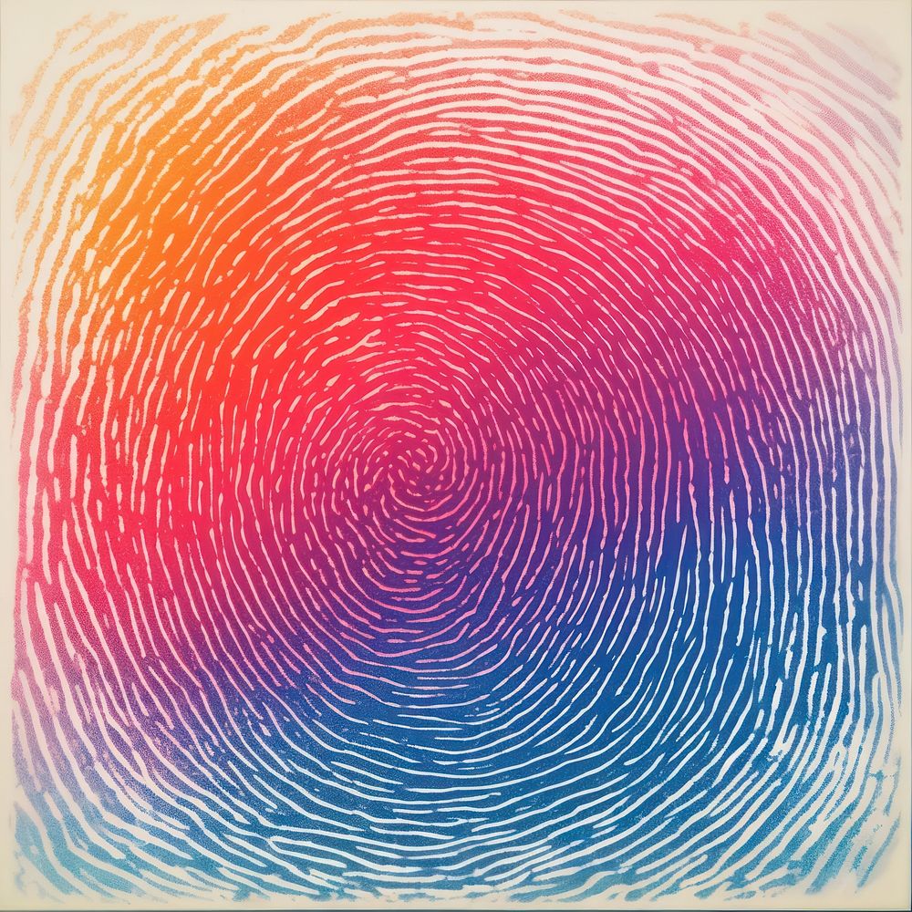 Fingerprint in Risograph backgrounds spiral art.