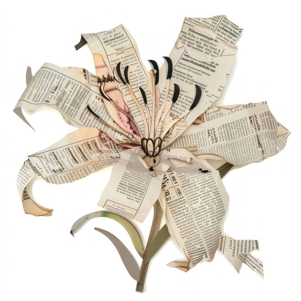 Paper lilly art newspaper white background.