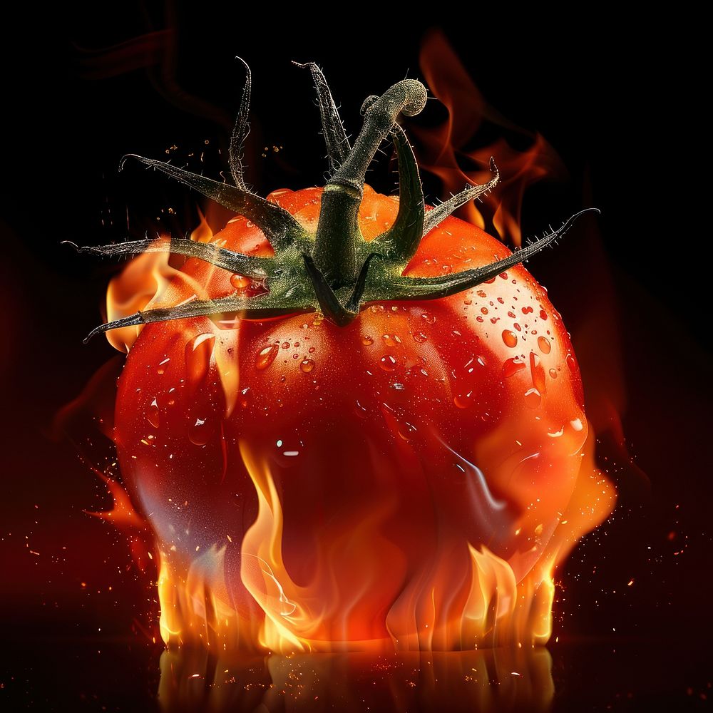 Photo of tomato flame fire vegetable.