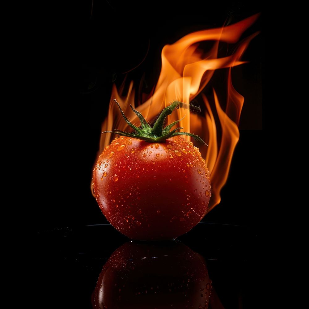 Photo of tomato flame fire vegetable.