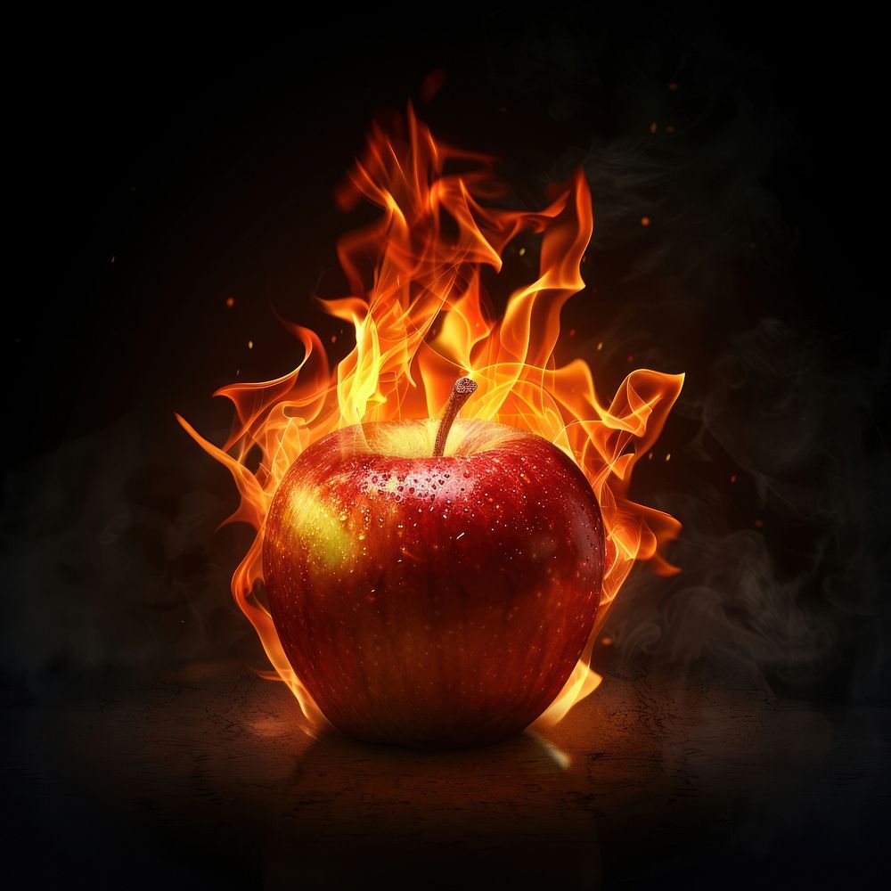 Photo of apple flame fire produce.