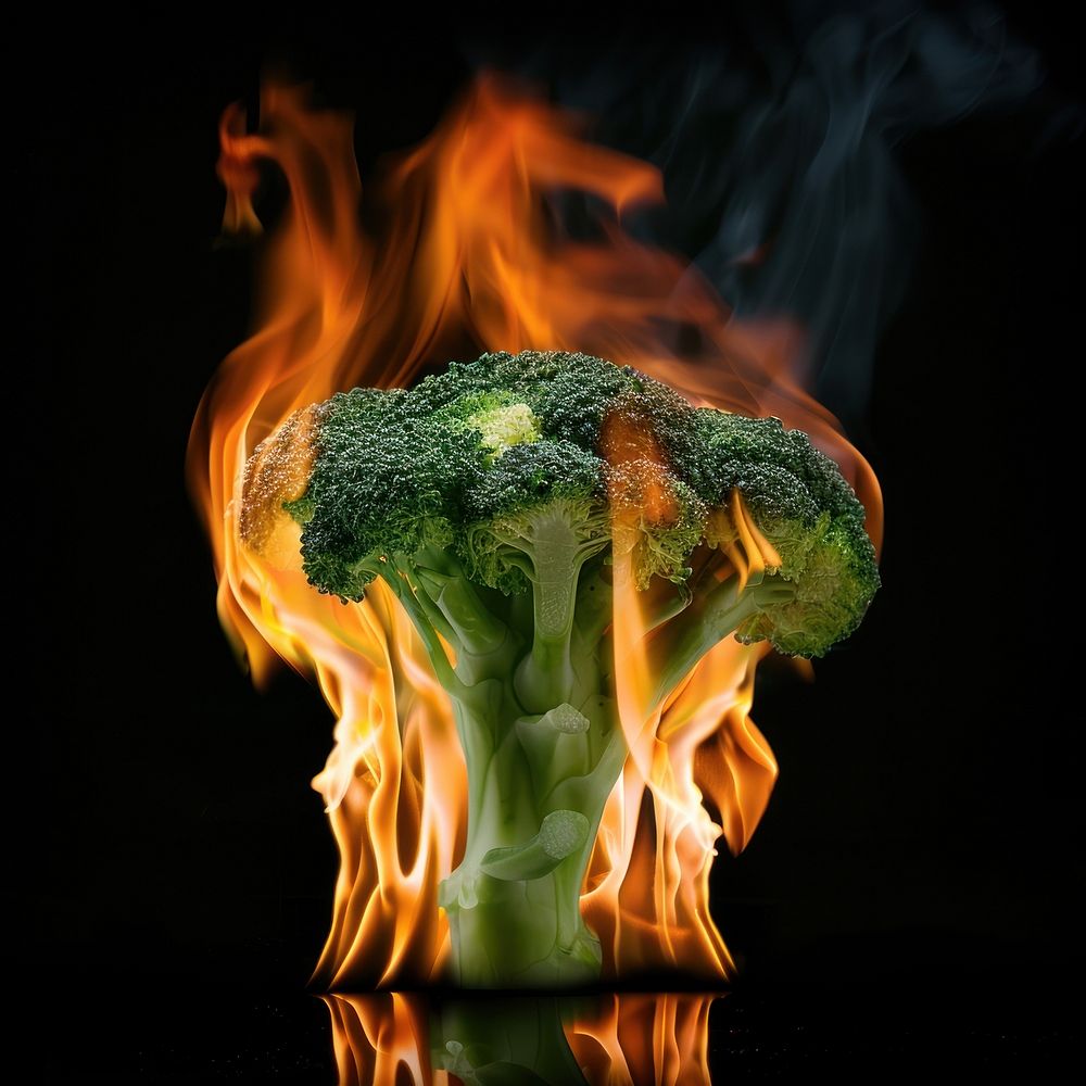 Photo of broccoli flame fire vegetable.
