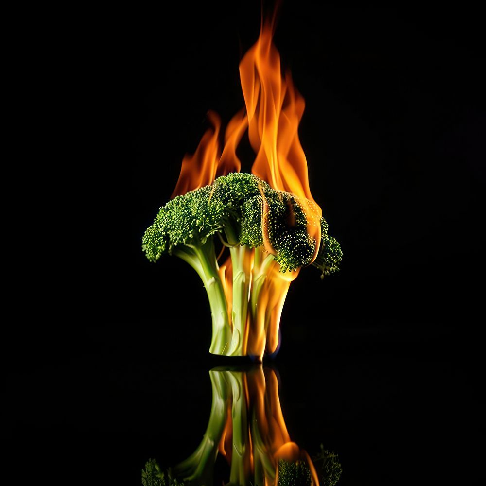 Photo of broccoli flame fire vegetable.
