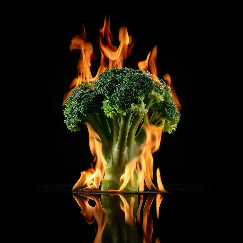 Photo of broccoli fire vegetable fireplace.