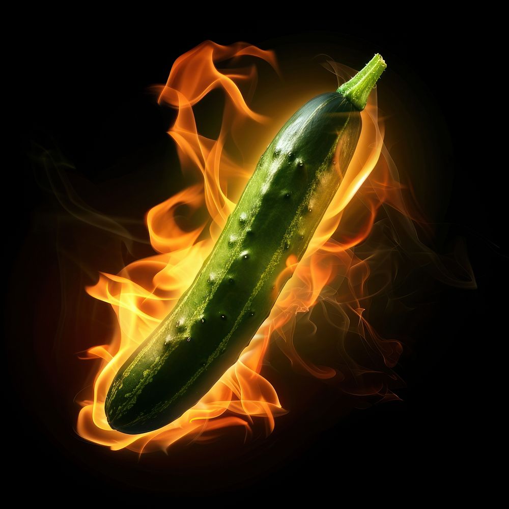 Photo of cucumber flame fire vegetable.
