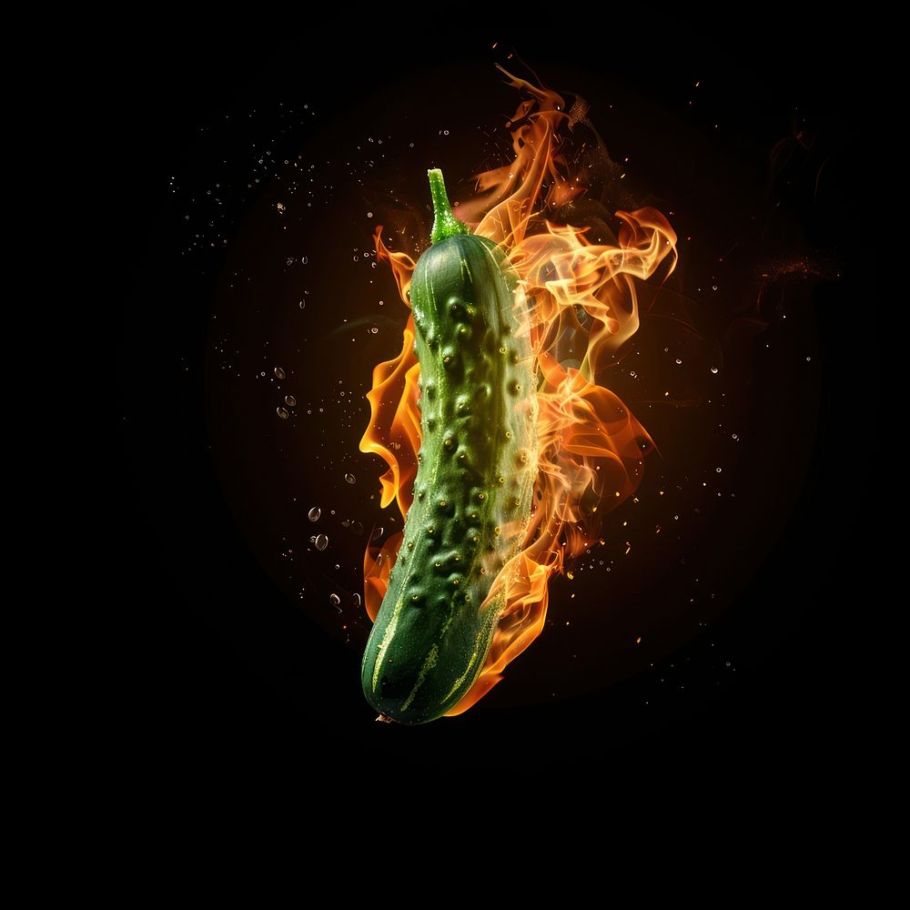 Photo of cucumber flame fire vegetable.