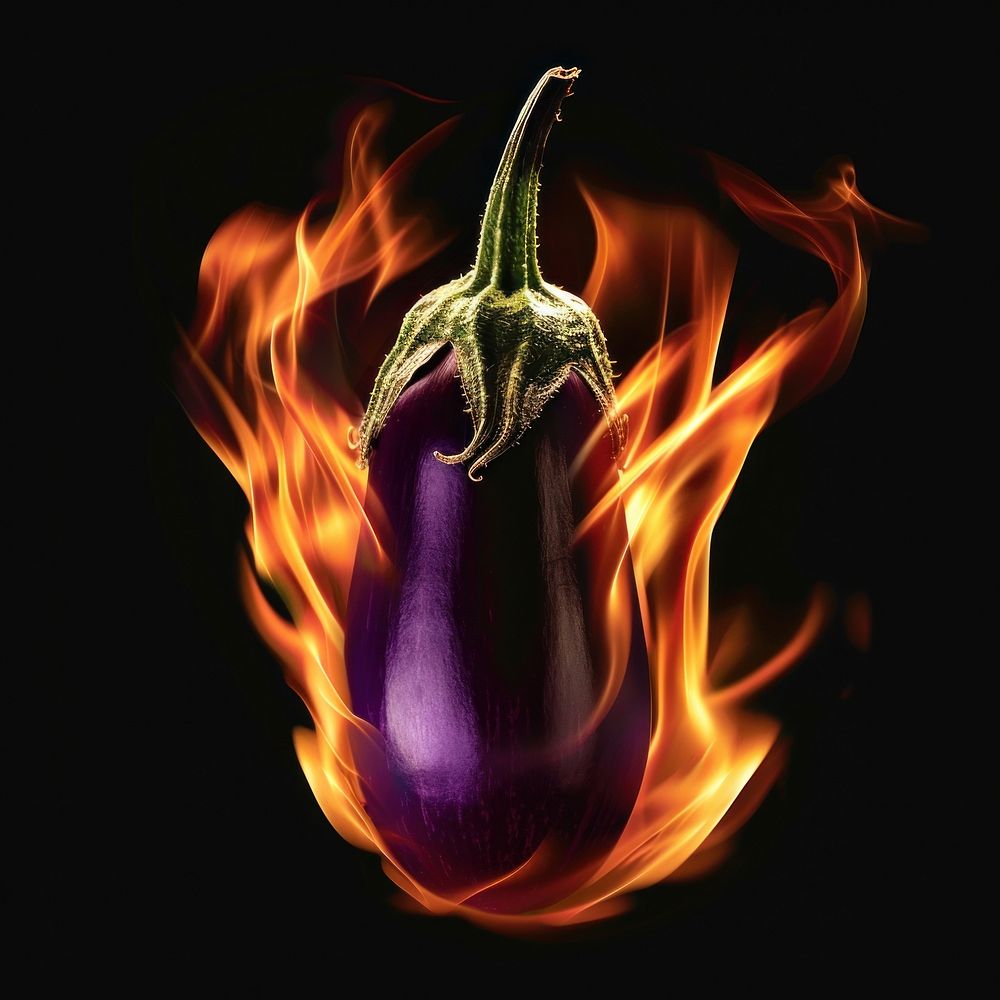 Photo of eggplant flame fire vegetable.