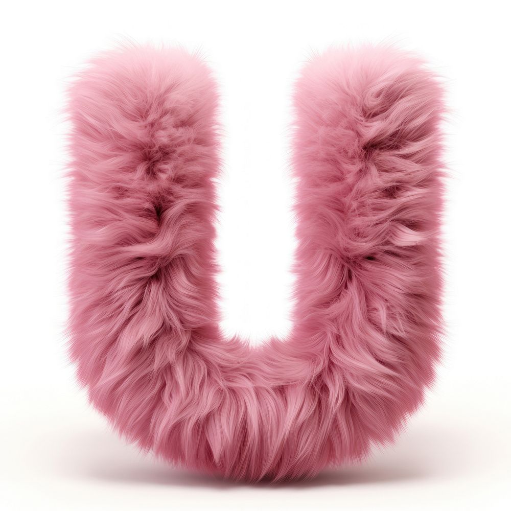 Fur letter U pink white background accessories.