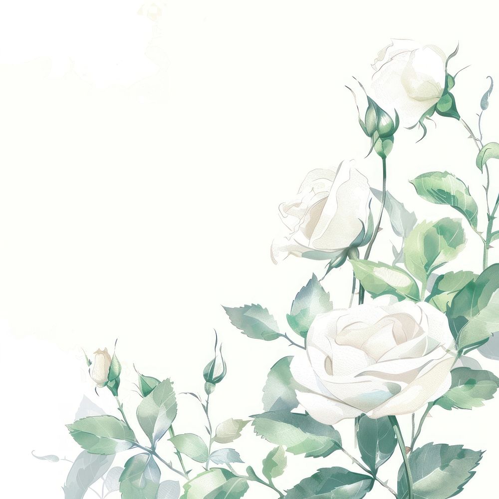 White rose border watercolor backgrounds pattern flower.